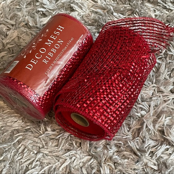 Deco mesh ribbon 5.5in x 30ft +one partial roll red - Picture 1 of 2